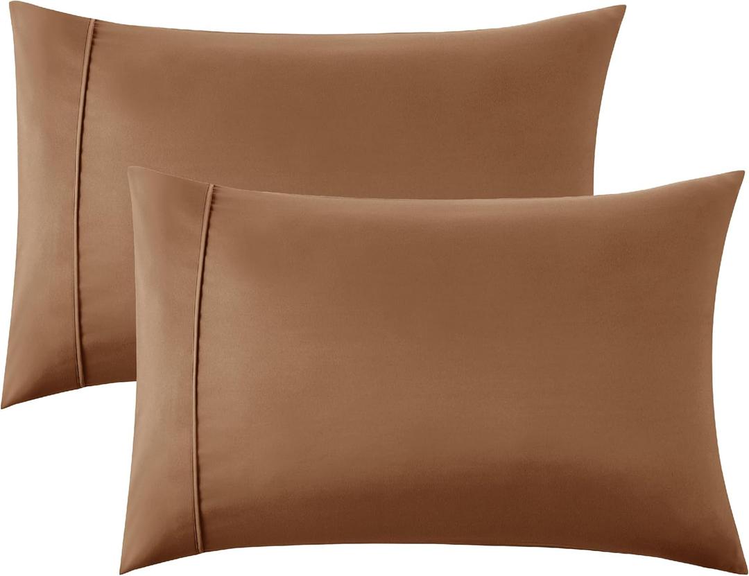 Bedsure Queen Pillow Cases Set of 2 - Brown Brushed Microfiber Pillowcase 2 Pack, Super Soft and Cozy Cooling Pillow Case Covers with Envelope Closure, Wrinkle, Fade and Stain Resistant, 20x30 Inches