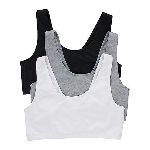 Hanes Womens Scoopneck Bralette Pack, Low-impact Bra, Cooling Stretch Cotton Crop Top, Bra, Black/Concrete Heather/White, Large US