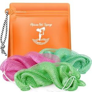 African Net Sponge Authentic - Afro Scrub Exfoliating Net Sponges with Knots - Real African Bath Sponge Washcloth for Shower - Body Exfoliator Scrubber