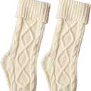 Cable Knit Christmas Stockings Kits Solid Color White Ivory Classic Decorations 18" (18inch 2PCS, White)