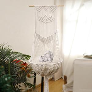 Macrame Cat Hammock-Boho Cat Bed Cotton Wall Hanging for Window Indoor Outdoor Home Decor, Macrame Cat Bed Hanging for Sleeping, Playing, Climbing and Lounging 49.2" Lx15.74 W