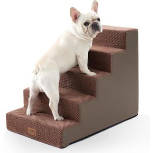 COZY KISS Dog Stairs for Small Dogs 5-Step, 19.7" Extra Wide Right-Angle Pet Stairs for Couch and Beds, Anti-Slip Dog Steps for Old Cats and Lowrider, 19.7x29.5x23.6 inch, Brown