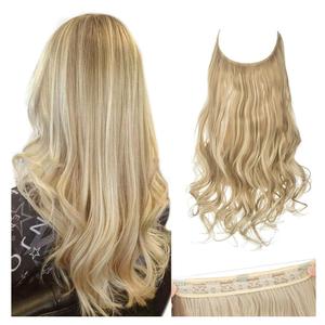 SARLA Hair Extensions Invisible Wire Dirty Blonde Highlight Wavy Curly Synthetic Hairpieces Balayage for Women Long 18 Inch Adjustable Headband No Clip