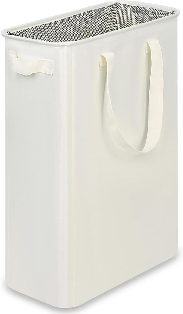 efluky Slim Laundry Basket, Narrow Laundry Hamper with Handles, Collapsible Dirty Clothes Hamper, Tall Laundry Bin for Laundry Room, Dorm and Bedroom, 12.7 Gallons(48L) Beige, without Lid