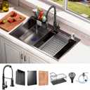 30x18 Black Drop-in Kitchen Sink: Deep Single Bowl Stainless Steel Workstation with Faucet & Accessories Combo for Family KitchenScratch Resistant & Noise Reducing