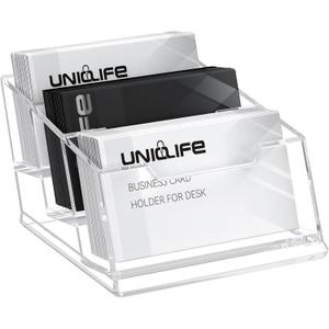 Uniclife Acrylic Business Card Holder for Desk 3 Slots Clear Business Card Display Stand for Men & Women Desktop Business Card Organizer Card Stand for Office Home Exhibition, 180 Card Capacity