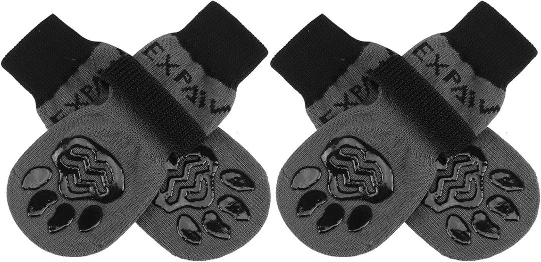 EXPAWLORER Anti-Slip Dog Socks,Dog Boots&Paw Protectors to Prevent Licking,Dog Shoes for Hot/Cold Pavement, Double Sides Non-Skid Traction Control on Hardwood Floor for Senior Dogs (Large (4 Count), Black)