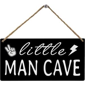 Funny Little Man Cave Wood Wall Hanging Tags, Boys Room Nursery Wall Sign