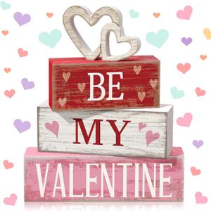 4 Pcs Valentine Decorations Valentine Wooden Sign Love Table Centerpiece Tiered Tray Decor Decorative Faux Book Stack Block for Coffee Table Fireplace Mantel Floating Shelf