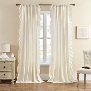 FOLKSIDE Cream Curtains 96 Inches Long for Living Dining Room Girls Bedroom 2 Panels Set Ivory Priscilla Ruffle Drapes Rod Pocket Large Window Curtains Decor for Room Divider Office, 52''x 96''