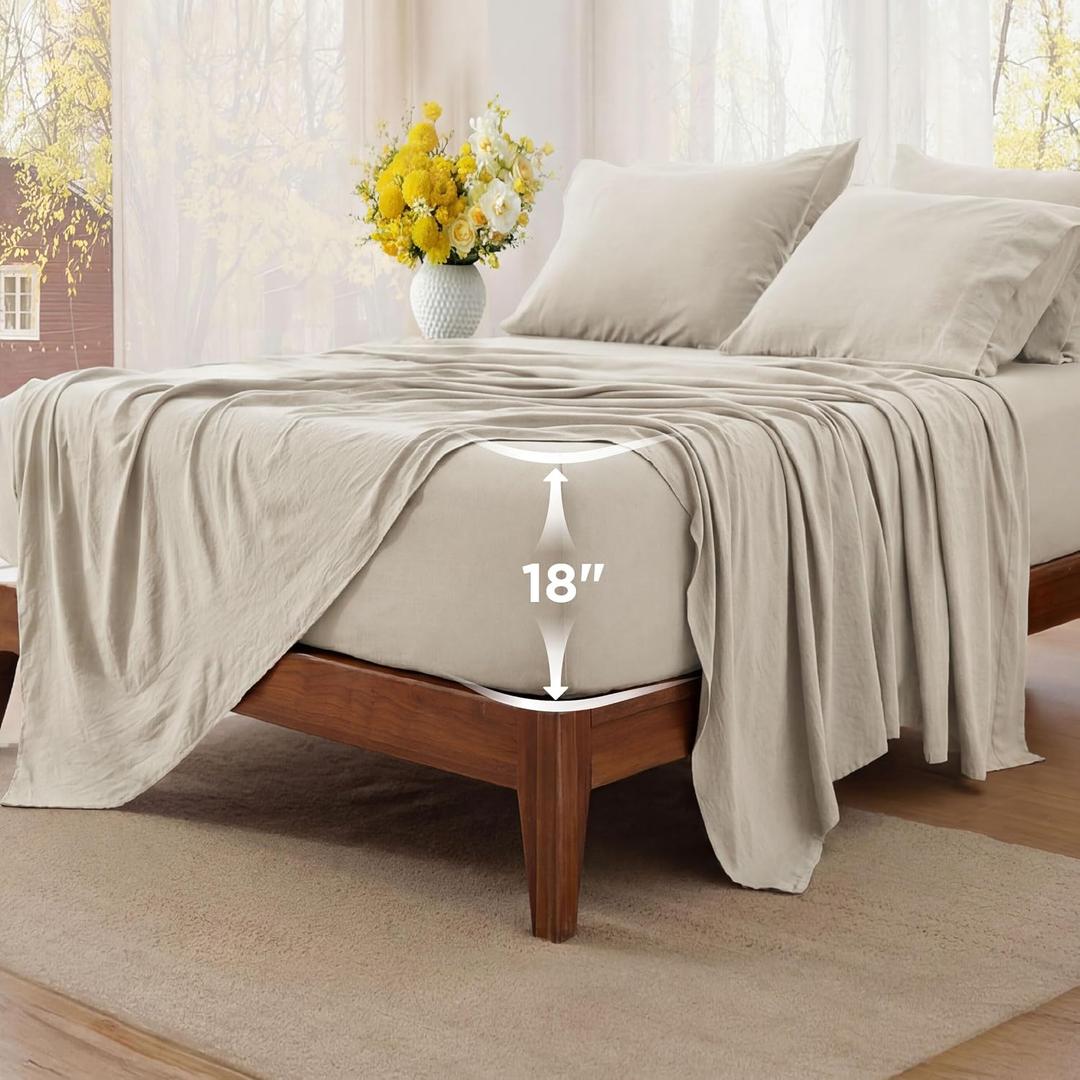 Bedsure Deep Pocket King Sheet Set, 6 Piece, Prewashed Ultra-Soft, 18-inch Linen