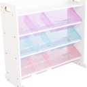 Humble Crew Toy Storage Organizer with 9 Removable Storage Bins for Kids Playroom, 3-Tier with Top Shelf Toddler Toy Organization and Storage, White/Purple/Pink/Blue