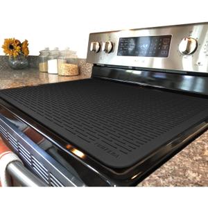 Stove Top Cover for Electric Stove - Silicone Stove Mat for Glass Top, Glass Cooktop Protector, XL Dish Drying Mats For Kitchen,Oven Covers for Electric Stove (Black,28 x 20)