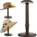 Vintage Style Hat Rack Stand, Rustic Brown Hats Display Stand Wood, Hats Rack Tabletop Cap Organizer and Display Racks, Freestanding Hat Stands for Caps and Wigs