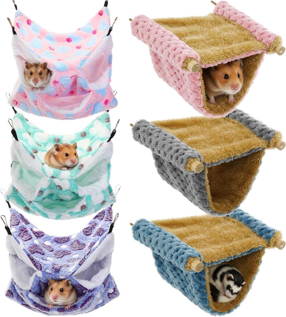 Soulchen 6 Pcs Soft Guinea Pig Rat Hammock Set 3 Layer Ferret Bed Warm Fleece Double Bunkbed Cage Platform Toy Small Animal Hideout Sleep Play Cage Accessories for Parrot Sugar Glider