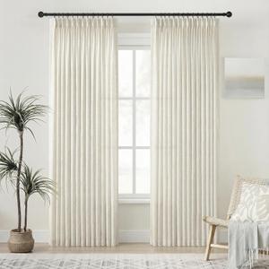 PANGSINNE Pinch Pleated Curtain 84 Inch - 2 Panels Semi Sheer Linen Curtains with Hooks for Living Room Bedroom, Natural Textured Boho Window Treatment for Light Filtering, 40x84