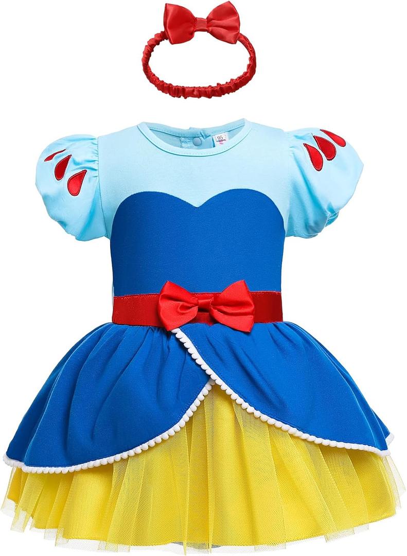 Princess Dresses Baby Girls Costume for Infant Romper Onesie Babysuit Birthday Christmas Halloween with Headband Size: 3-6Months (K28)