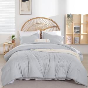 weigelia Full Size Comforter Set 7 Pieces Light Grey Full Comforter Set Soft Boho Bedding Set with Flat Sheet, Fitted Sheet, 2 Pillow Shams, 2 Pillowcases for All Season