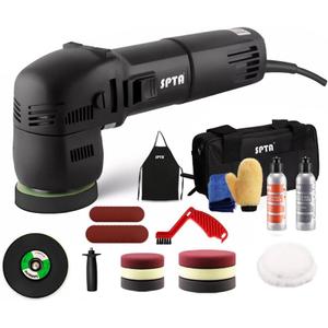 SPTA Mini Orbital Polisher - 3 Inch 10mm/780W Variable Speed Dual Action With Polishing Pads, Sanding Discs, Pad Conditioning Brush