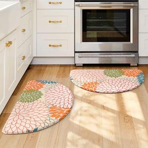 KIMODE Half Circle Kitchen Mats for Floor Cushioned Anti Fatigue,Semi Round Boho Kitchen Rug Sets of 2 Non Slip,Waterproof Padded Kitchen Floor Mat Carpet Decor for Sink Laundry Bathroom, 28" x 18" (2 PCS)--0.47 inches, Colorful