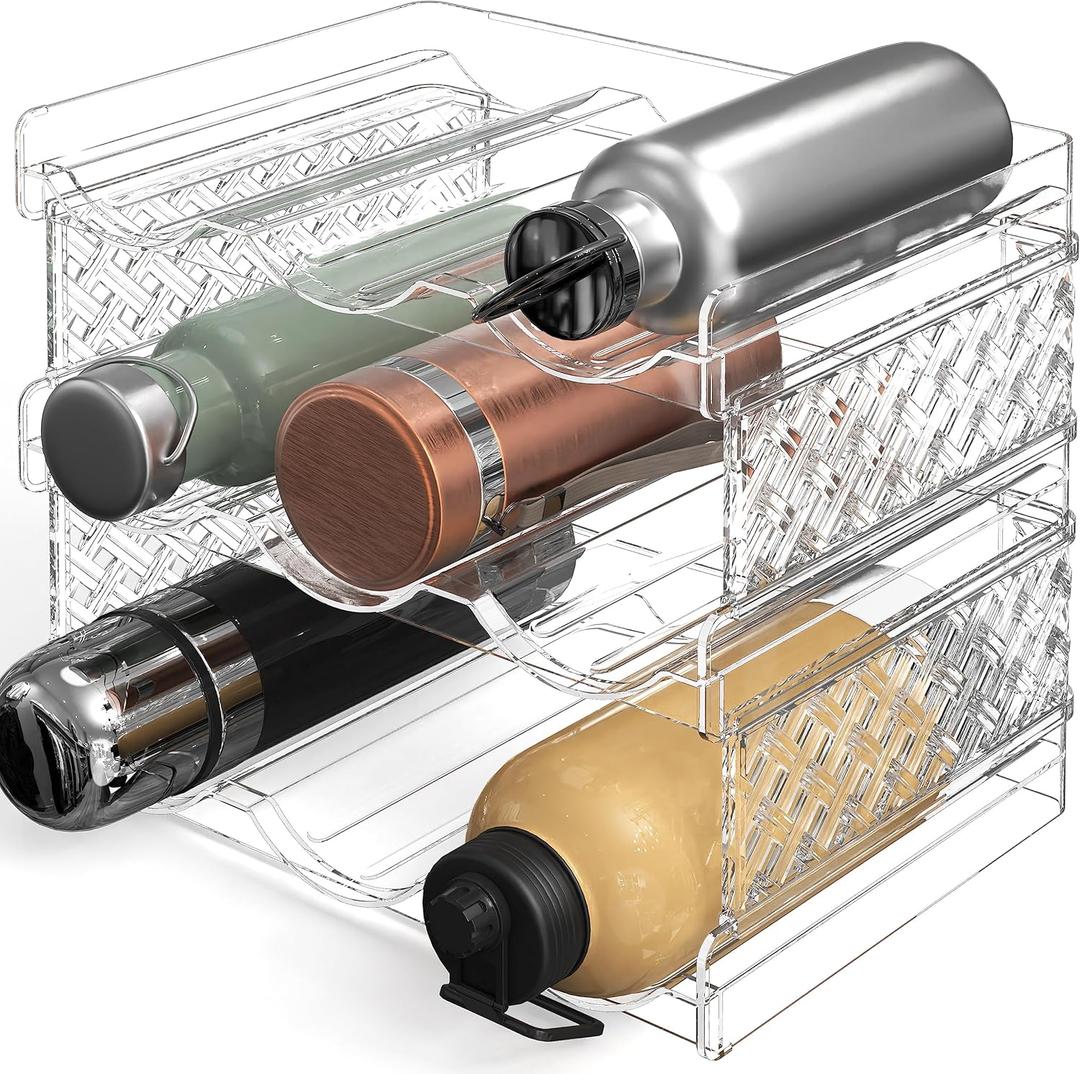 Simple Houseware 3-Tier Stackable Water Bottle Storage Organizer, Clear - Space Saving Bottle Holder for Kitchen, Pantry, and Refrigerator - Fits Stanley 40 oz Tumbler