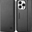 SHIELDON Case for iPhone 16 Pro 6.3", Genuine Leather Wallet Folio [Magnetic Closure] [RFID Blocking Card Slot] [Kickstand] Full Protection Case Compatible with iPhone 16 Pro 2024 - Nappa Black