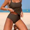 ZAFUL Women's Swimsuit Tankinis Tummy Control Bathing Suits 2 Piece Swimsuit Full Coverage Slimming Tankini Top with High Waisted Bottom Brown XL