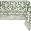ATOSII Meraki Green 100% Cotton Rectangle Tablecloth, Hand Block Print Washable Table Cover, Dining, Christmas Parties, Outdoors, Weddings, Thanksgiving, Halloween Fall Decor 60 X 108 Inches, 8 Seater