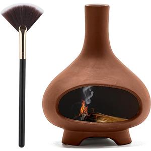 Palo Santo Holder Handmade Ceramics Incense Burner Chimney Dish Smudge Bowl for Palo Santo Sticks Sage Bundles with Brush(Brown) (Round, Red)