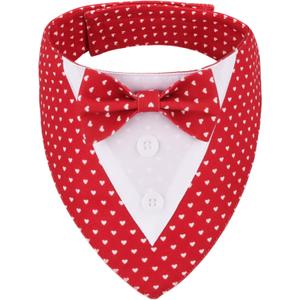 ADOGGYGO Valentine Dog Tuxedo Bandana, Red Heart Pet Tux with Bowtie Adjustable Valentine Costume (XL)