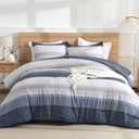 Litanika Comforter Set - Lightweight Quilt Bedding Comforter Sets, Colorblock Stripe Fluffy Bed Set, All Season Down Alternative, King Black Blue