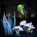 4-Pack Silicone Fluorescent Aquarium Plants & Decor - Realistic Jellyfish, Mushrooms for All Fish Tanks, Essential Decorations