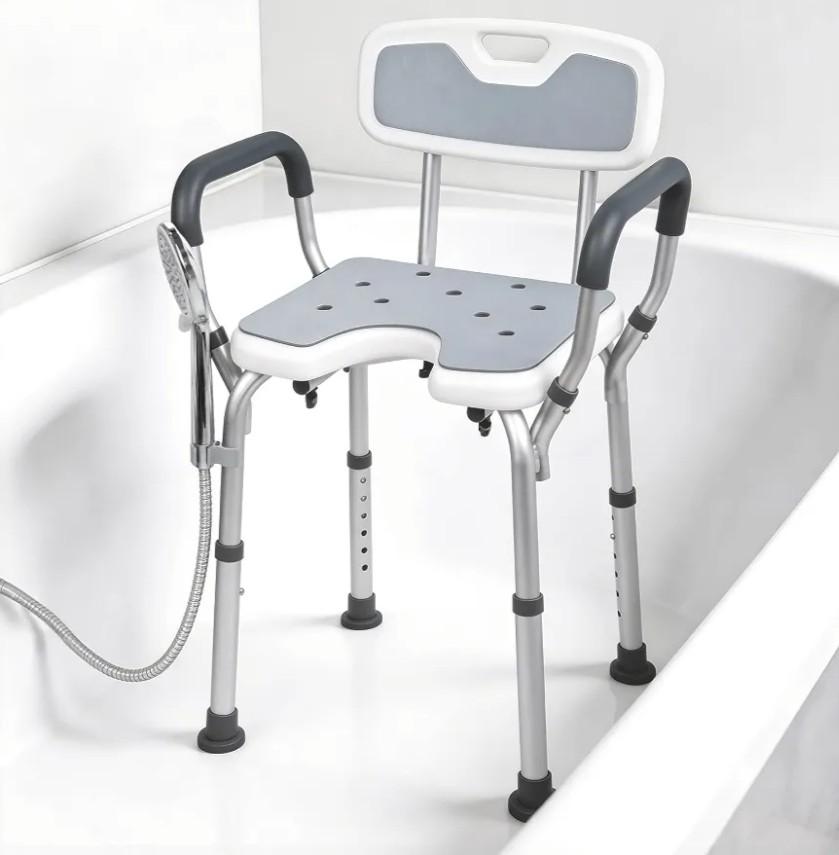 Shower Chair with Arms and Back, 330lbs Heavy Duty Bath Seat with U-Shaped Cutout, 21" Extra Wide Adjustable Shower Stool with 2 EVA Pads and Shower Head Holder, Tool-Free Assembly