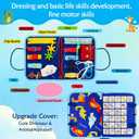 Montessori Busy Board for Toddlers Sensory Busy Book with Buckles, Zippers, Letters, Animals, Toddler Activities Fine Motor Skills Development Learning for Boys Girls Travel Activity