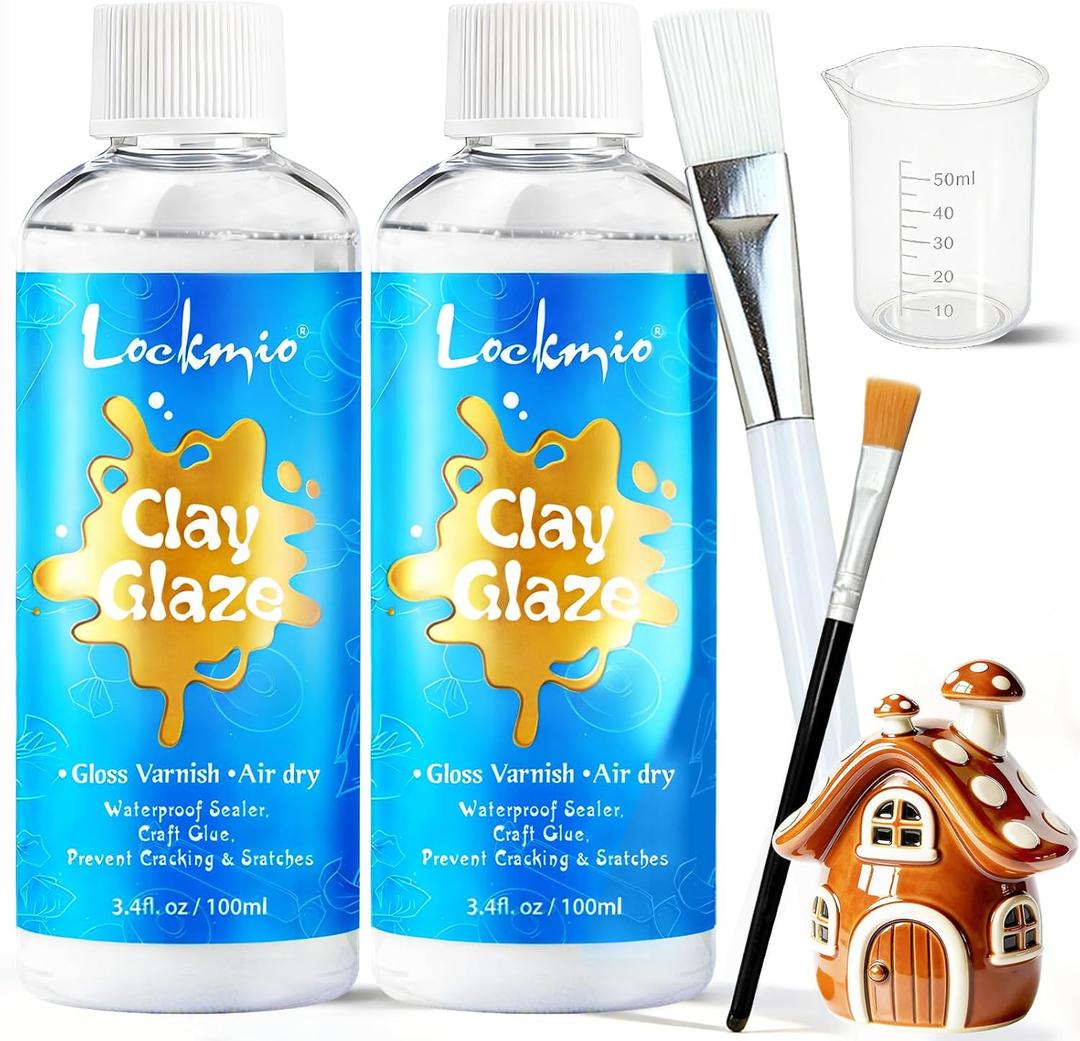 Air Dry Clay Glaze, 6.8 OZ/200ml High Gloss Varnish, Protective Sealant to Prevent Cracking & Scratching While Providing a Gloss Glaze Effect - for Ceramics, Wood, Acrylic Painting and Crafts (Gloss)