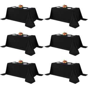 Fitable Black Tableclothes for Rectangle Tables, 6 Pack - 90 x 156 Inch - Reusable and Elegant Tablecloths, Polyester Fabric Table Covers for Wedding, Party, Banquet, Formal Events (90x156 In, 6 Pack)