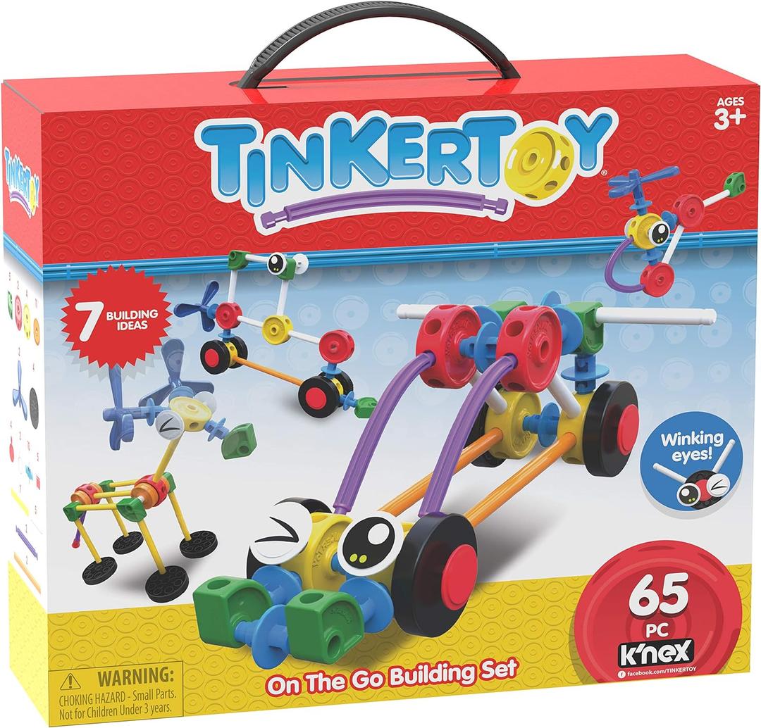 TINKERTOY On The Go Building Set - 65 Parts - Ages 3 & Up - Creative Preschool Toy