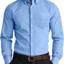 Manwan walk Men's Oxford Shirt Well-Fitted Soft Lightweight Long Sleeve Button Down Shirts (Medium, Sky Blue)