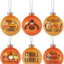 Thanksgiving Ball Ornaments Shatterproof 3inch Plastic Balls Set for Fall Party Supplies Harvest Hanging Decorations Pre-Strung Tree Ornaments Set of 6