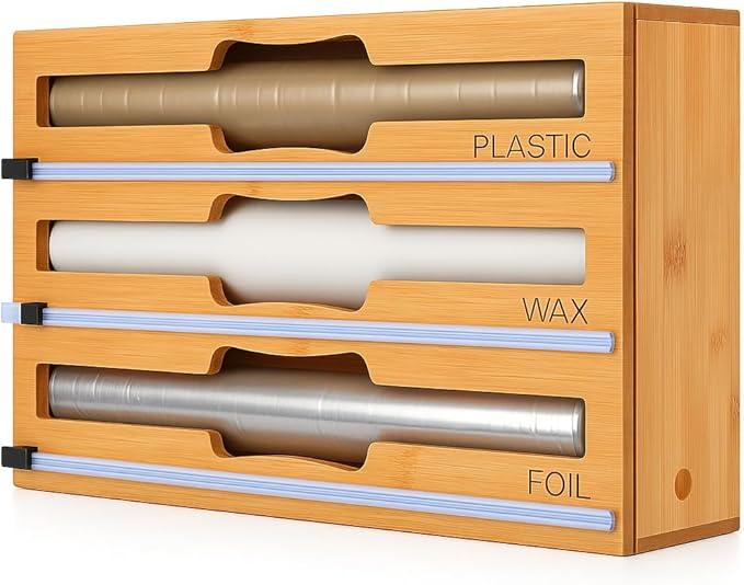 Bag Storage Organizer for Kitchen Drawer, Bamboo Organizer, Compatible with Gallon, Quart, Sandwich and Snack Variety Size Bag (1 Box 5 Slots)