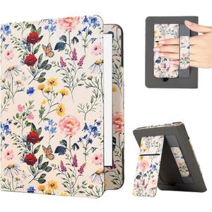 KEROM Case for 6" Kindle Paperwhite (10th/ 7th/ 6th/ 5th Generation, 2012-2018 Release), Premium PU Leather Cute Cover Case with Foldable Stand, Hand Strap, Card Slot, Auto Sleep/ Wake - Colorful Blossoms