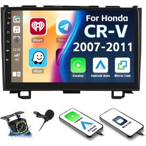 Car Stereo MP5 Player for Honda CRV 2007-2011 Car Radio with Apple Carplay Android Auto Mirror Link, 9" Touch Screen Car Radio with Bluetooth Backup Camera FM SWC Dual USB Input
