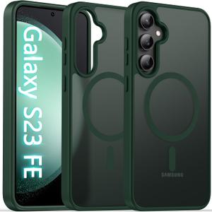 Oterkin Magnetic for Samsung Galaxy S23 Fe Case Matte, S23 Fe Phone Case Compatible with MagSafe Frosted Translucent Shockproof Anti-Scratch Slim Fit Case Military Grade Protection (Dark Green)
