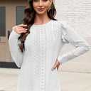 Women Eyelet Tops Casual Ruffle Long Sleeve Shirts Crew Neck Lace Embroidered Blouses Fall Outfits 2025 (White, L)