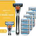 Amazon Basics 5-Blade MotionSphere Men's Razor with Dual Lubrication and Precision Trimmer, 17 Piece Set, 1 Handle & 16 Cartridges, Black