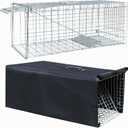Live Feral Cat Trap Cage with Cover, Heavy Duty Folding Animal Traps Cage for Stray Cats, Humane Cat Trap for Raccoon, Squirrel, Skunk, Catch and Release - (32 x 10 x 12 inches)