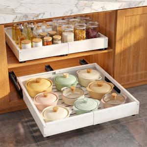 Pull Out Cabinet Organizer for Kitchen,Full Expandable Width 12"-19" Depth 16"-22" Cabinet Drawers Slide Out No Drill Adhesive,Cabinet Pull Out Shelves for Kitchen Pots Pans Spices 2Pack