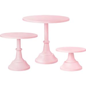 HBlife 3-PCS Pink Cake Stand Set (8"/10"/12" Plate) for 6-10 Inch Cakes, Perfect Dessert Table Display Set, Cupcake&Cake Stands for Party, Wedding, Birthday, Baby Shower, Anniversary (Metal)