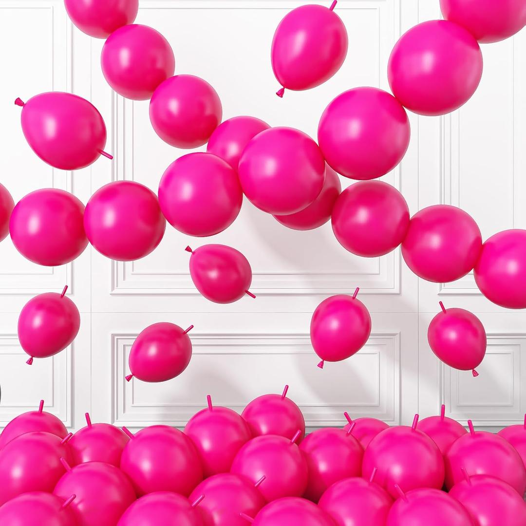 Pink Link Balloons,120Pcs 6Inch Hot Pink Latex Linking Balloons for Birthday Baby Shower Wedding Anniversary Party Decorations