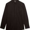 AXNY Boys Slim Fit Solid Super Stretch Solid Button Down Shirt (Black)